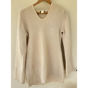 VTG J.Crew Cream 100% Wool Knit Hooded Sweater Women Size M Chunky Thick